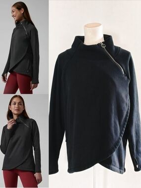 Like New Athleta Black Asymmetrical Zip Pullover Sweatshirt